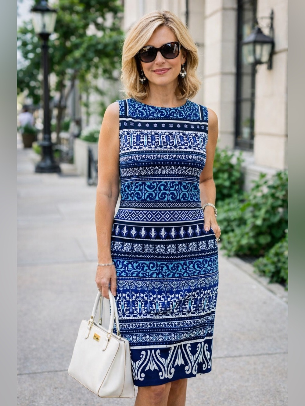 Charter Club Navy, Teal & White Patterned Shift Dress